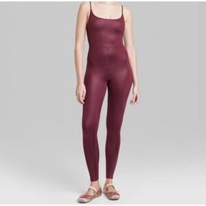 Wild Fable Women's Sleeveless Liquid Jumpsuit Stretch Bodysuit Burgundy Medium